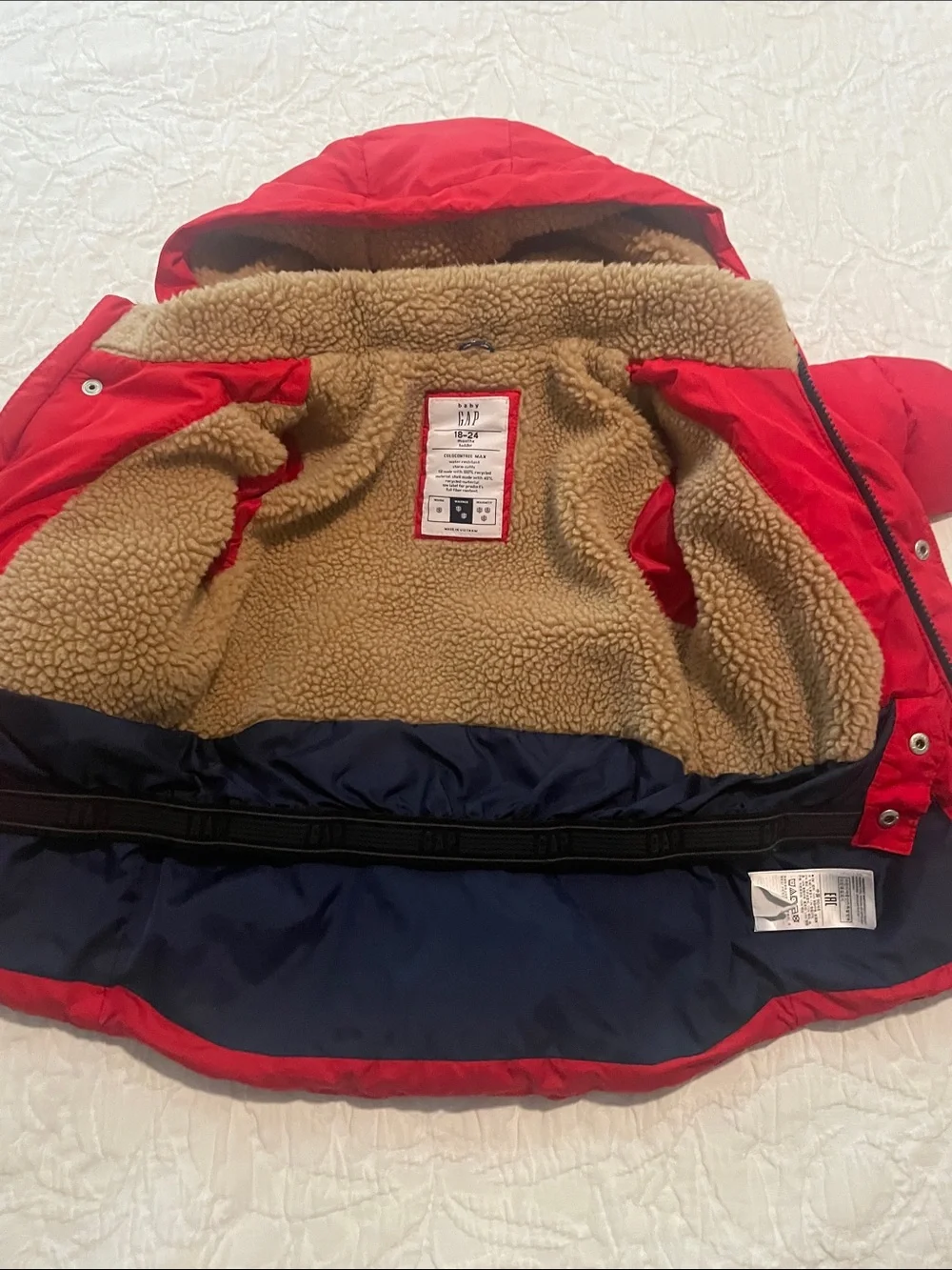 GAP Red Hooded Puffer Jacket with Sherpa Lining